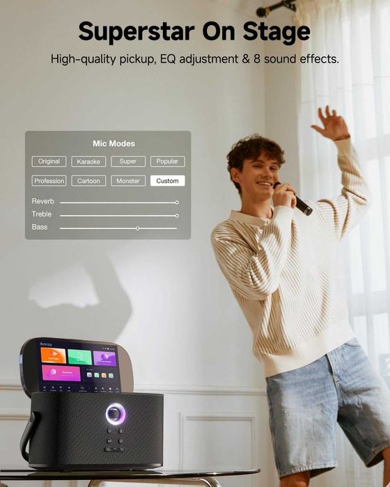 Караоке машина с дисплей и екран за текст на песен, 2 микрофона, 140W
