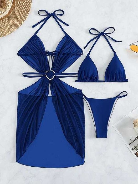 Costum de baie 3 piese cu cardigan