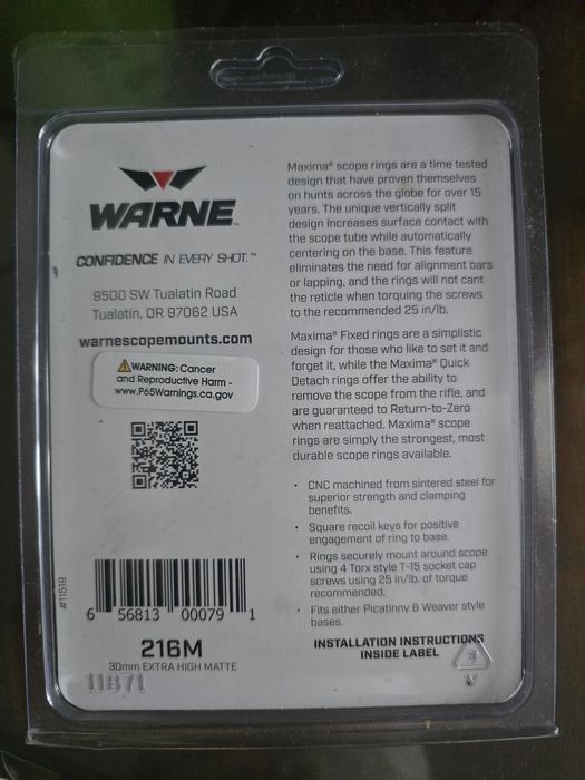 Inele luneta vânătoare  30mm Warne montaj inalt