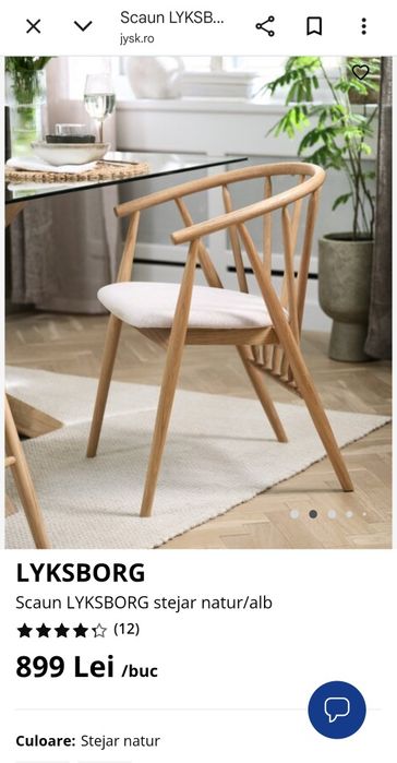 Scaun LYKSBORG stejar natur/alb Jysk