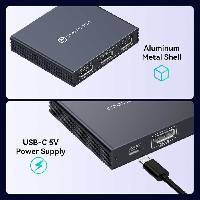 DisplayPort сплитер за 3 монитора 4K60Hz DP за разширен дисплей