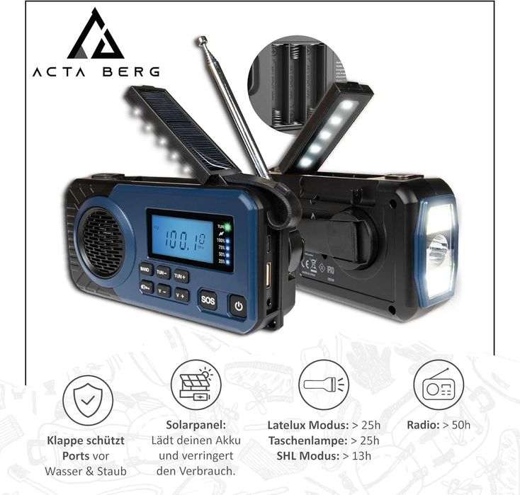 Аварийно радио със соларно и манивела захранване