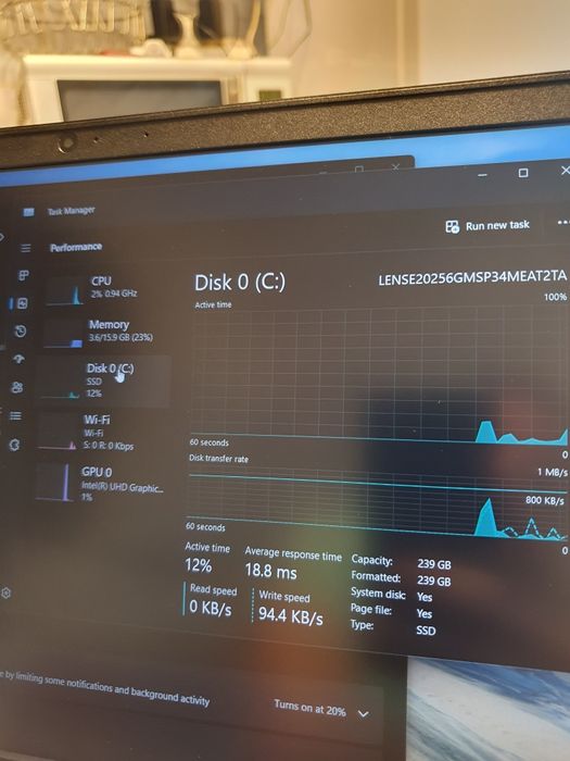Lenovo Thinkpad E580,Ecran15"FHD,Cpu i5,Ram16gbDDR4, SSD256,Windows 11