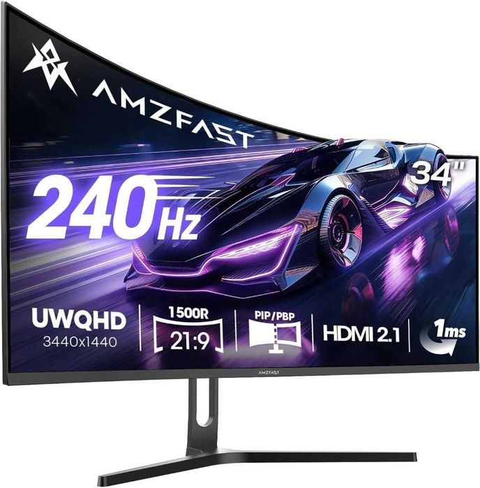 ЧИСТО НОВ!  2К Amzfast 34" /86.36cm Curved, 240 hz - Не разопакован !