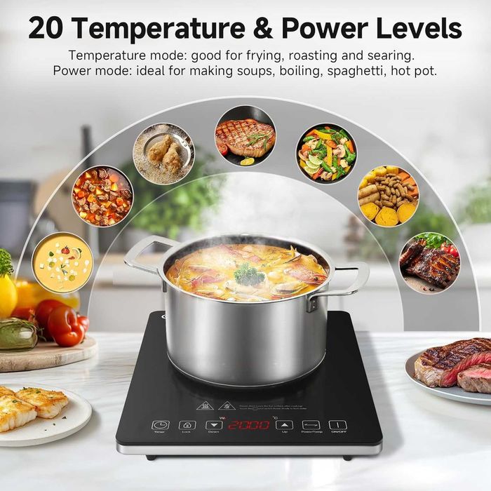 Преносим Индукционен Котлон AMZCHEF, 20 Температурни Нива, 2000W