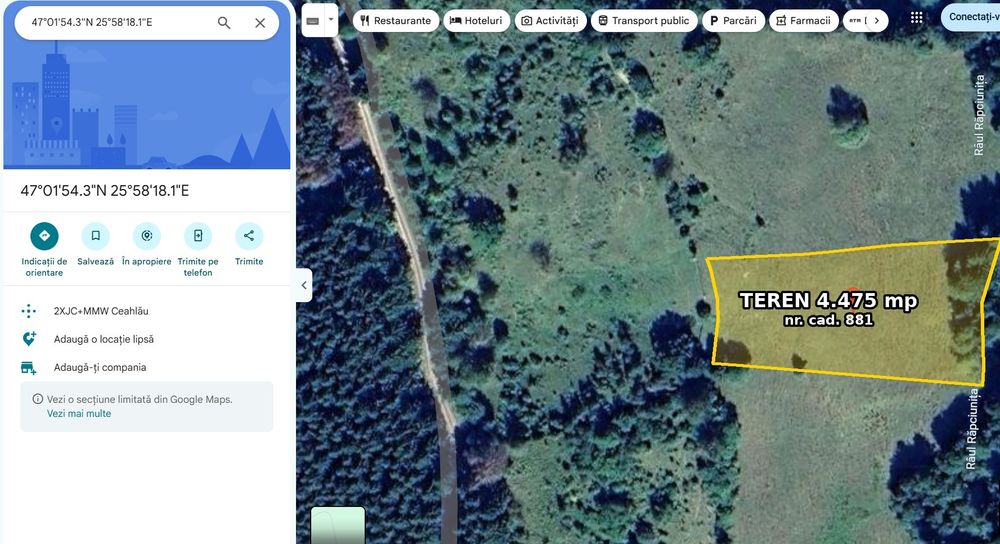 Teren fâneață 4.475 mp, Ceahlău, Neamț – poiană la munte lângă pârâu, extravilan