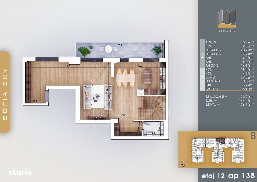 Th. Pallady 3 camere Duplex | Living 39mp | Dormitor 20mp