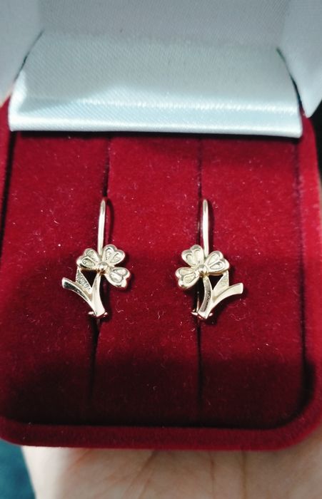 Золотые серьги Цветочки 583 пробы
