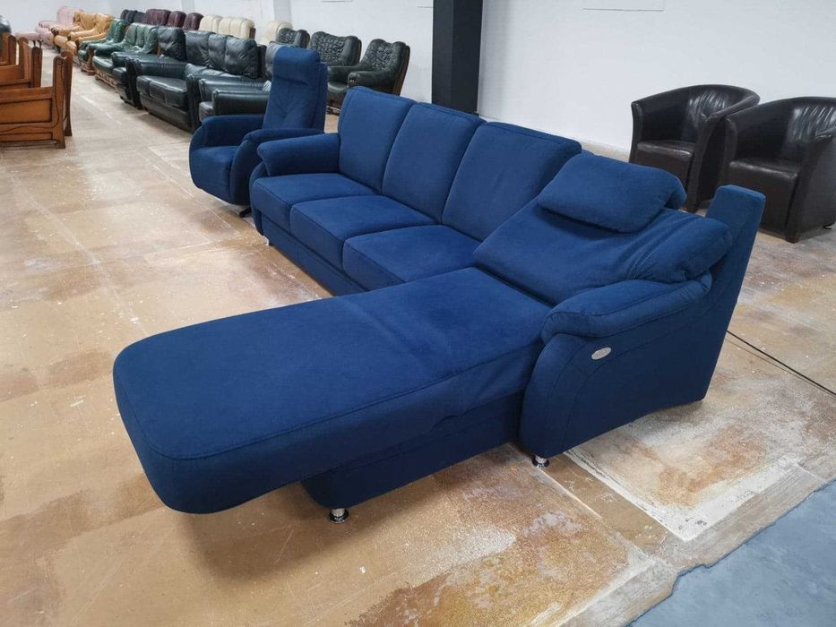 Нов Син ъглов диван и фотьойл релакс "Tyler" от плат