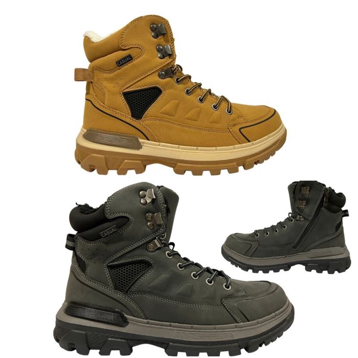 Мъжки боти зимни отоплени в сиво и камел-ПРОМОЦИЯ