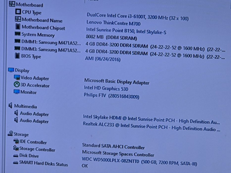 vand calculator Lenovo ThinkCentre M700 Micro..i3 6100T..8 Gb.