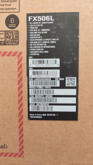 Laptop Asus Tuf Gaming FX506L, pentru piese.