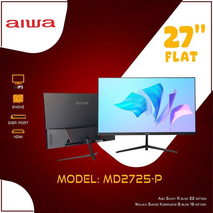 Aiwa Monitorlari 24" 27" 32"diaganalli 100Hz-180Hz-240Hz Мониторы Aiwa