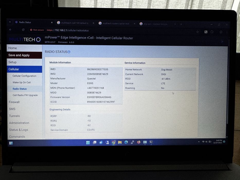 Multitech Multiconnect rCell MTR LEU7 B07 Router 4G LTE