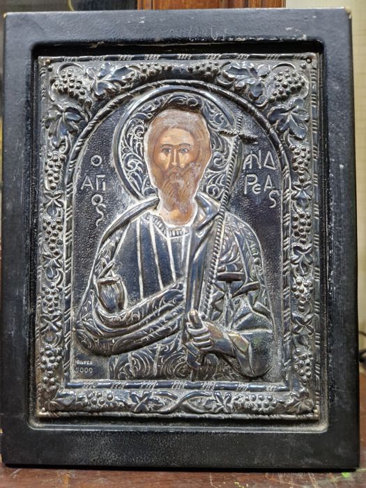 Страхотна антикварна сребърна икона със сертификат