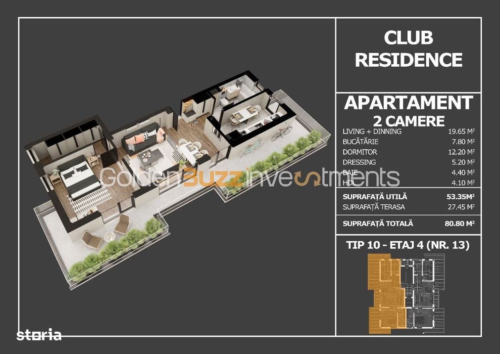 Apartament 2 camere | Terasa | Bucatarie Inchisa |