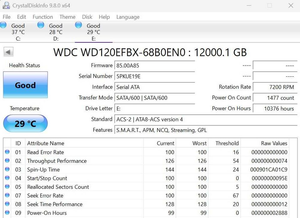 WD Red Plus 12TB NAS HDD – Перфектно състояние, 7200 RPM, CMR (WD120EFBX)