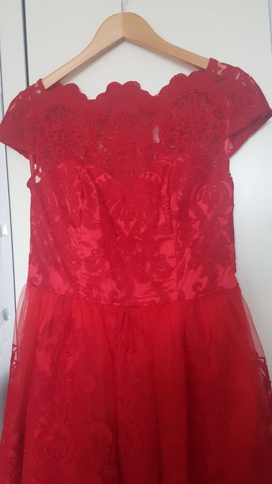 Rochie ocazie rosie, dantela si voal CHI CHI LONDON, masura M-L