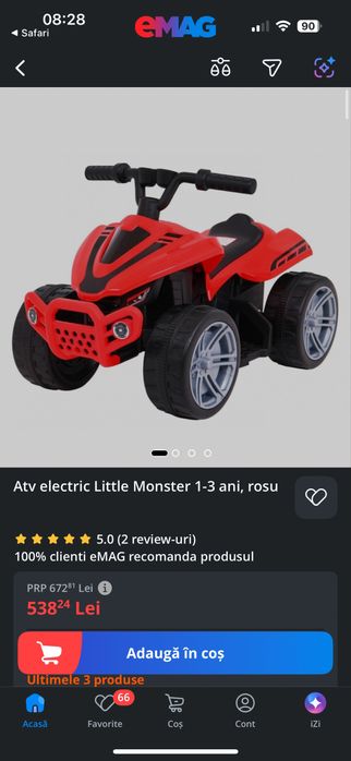 ATV electric rosu pentru copii mici 1-3 ani