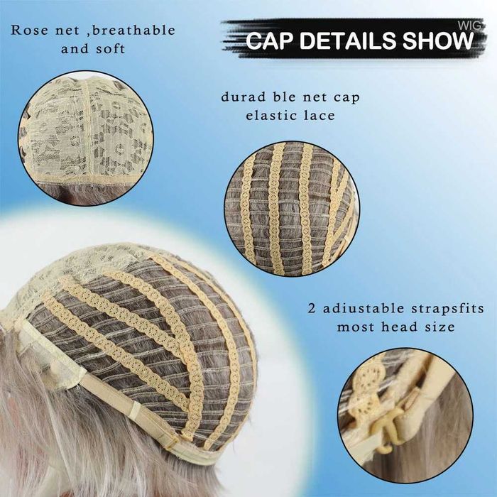 Елегантна къса омбре бяла перука с тъмни корени