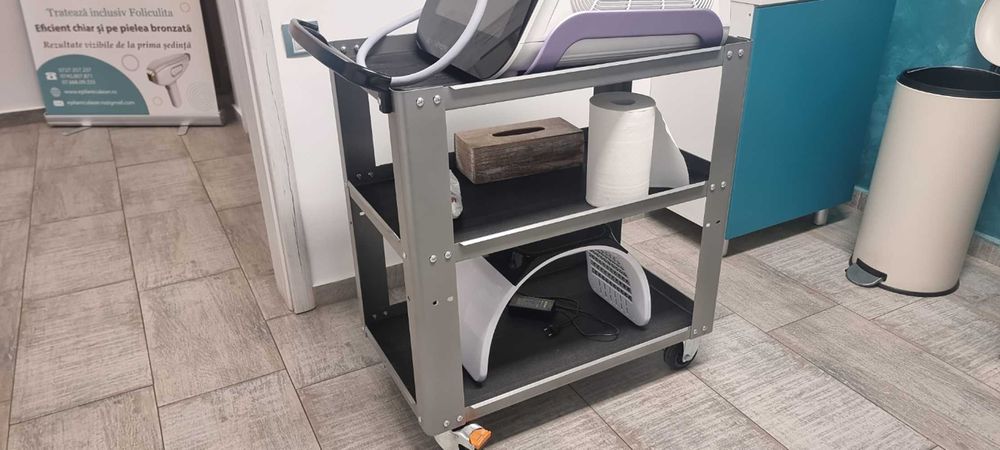 Carucior scule, echipat cu 3 polite utile 4 roti, sarcina max 200 kg