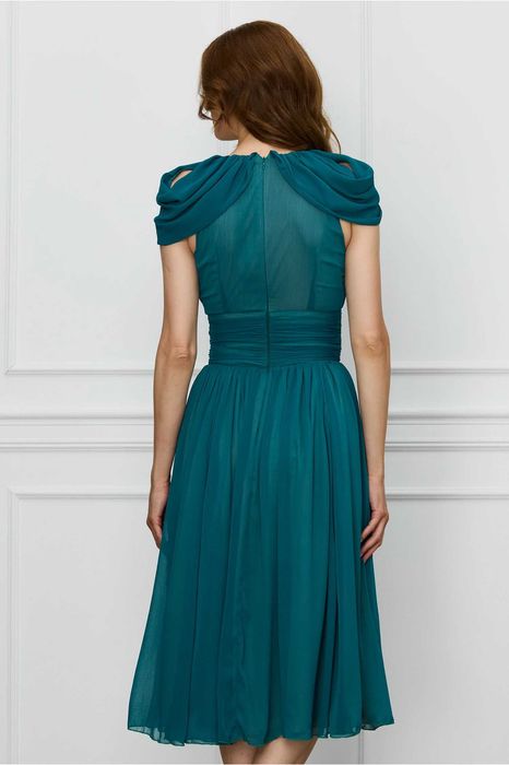 Rochie DY Fashion turcoaz din voal cu accesoriu