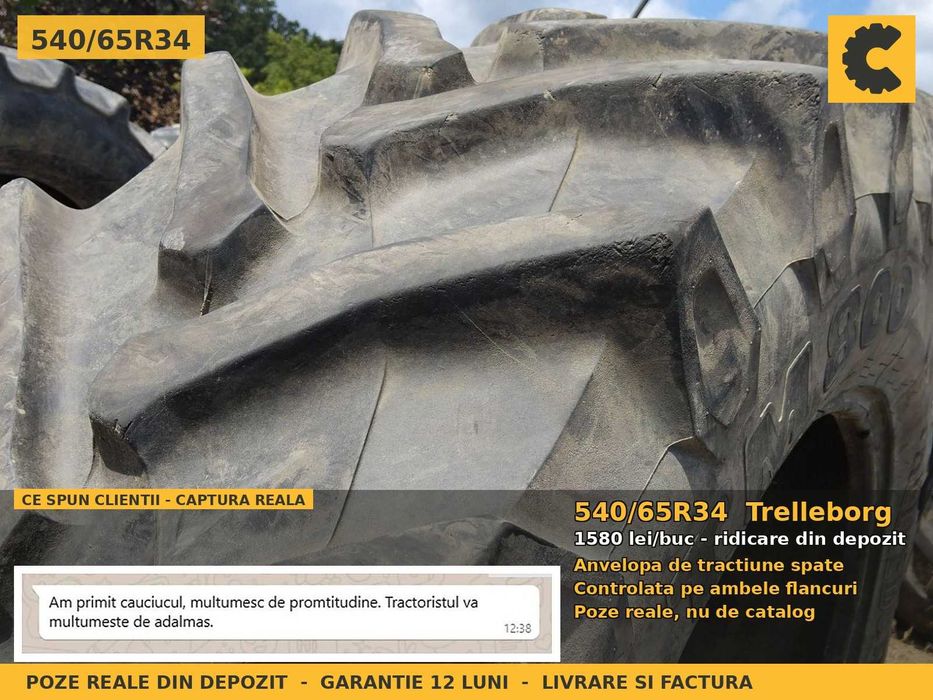 Anvelope Cauciucuri 540/65R34 540/65 R34 5406534 20.8R34 Trelleborg Tractor Punte Spate SH Second Hand 540/65-34 Verificata Garantie 1 An Factura