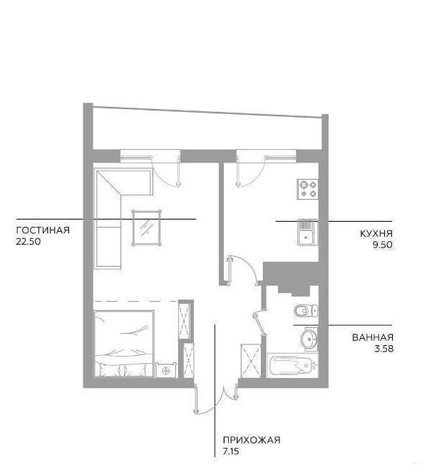 Квартира ЖК Infinity 2/4/12 47,5 м2