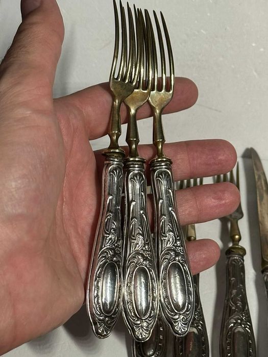 SET TACAMURI - 6 FURCULITE + 6 CUTITE - ARGINT 800 -Vintage -6.4lei/gr