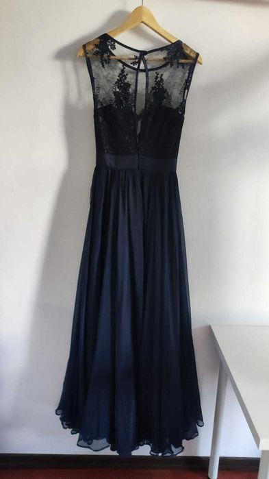 Rochie de ocazie lunga din voal si dantela albastru inchis 34 / S