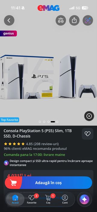 PlayStation 5 Slim 1Tb SSd cu disc + 2 controllere