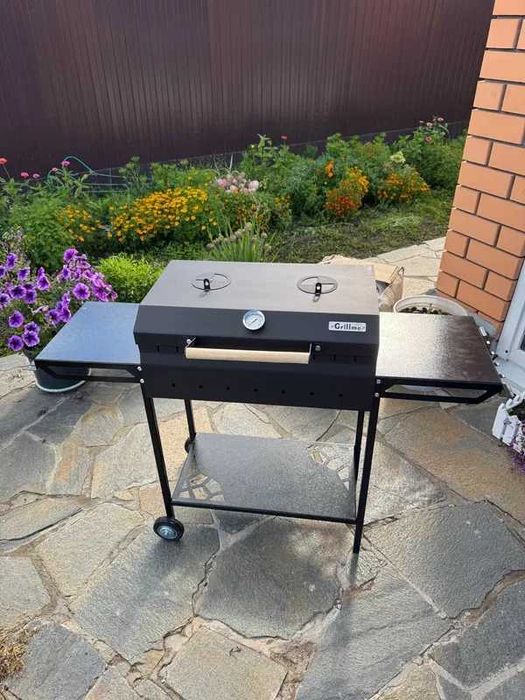 Мангал для дачи разборный усиленный, 4 мм, с крышкой, на колесах