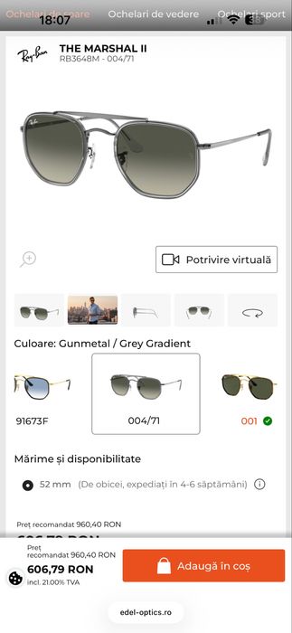 Ochelari Ray-Ban The Marshall II RB3648 Gunmetal Gray Gradient