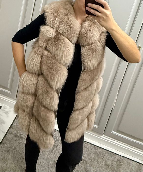 Vestă blană naturală de vulpe crem
