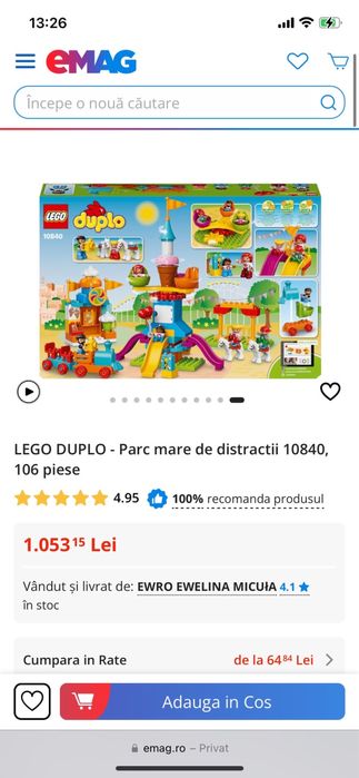 Lego Duplo mare Parc de Distractii Cod 10840 -106 piese