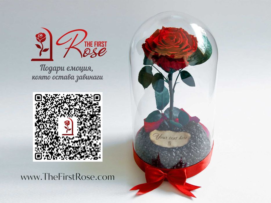 ЕСТЕСТВЕНА Вечна роза в ГОЛЯМА стъкленица / Романтичен Свети Валентин