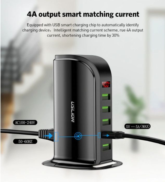 новая Мощная зарядка на 5 USB с индикацией тока заряда и напряжения