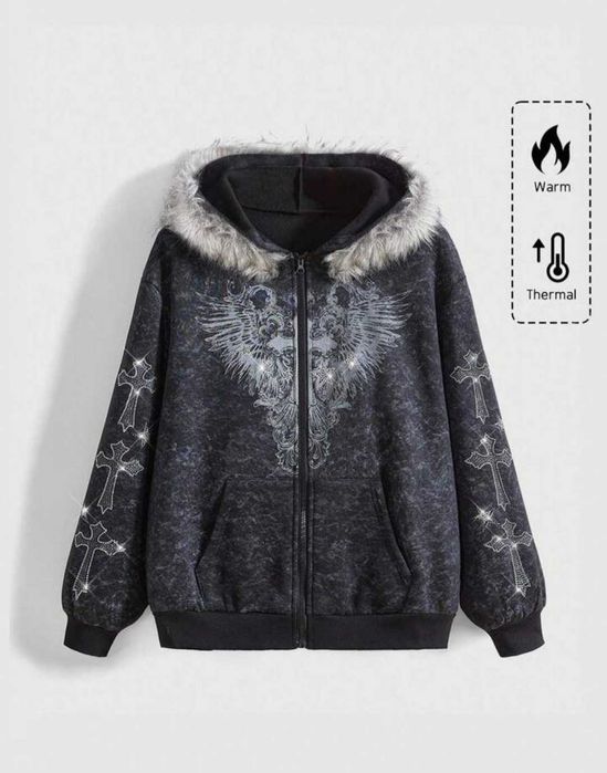 Черно зимно худи XL с пух – ново с етикет