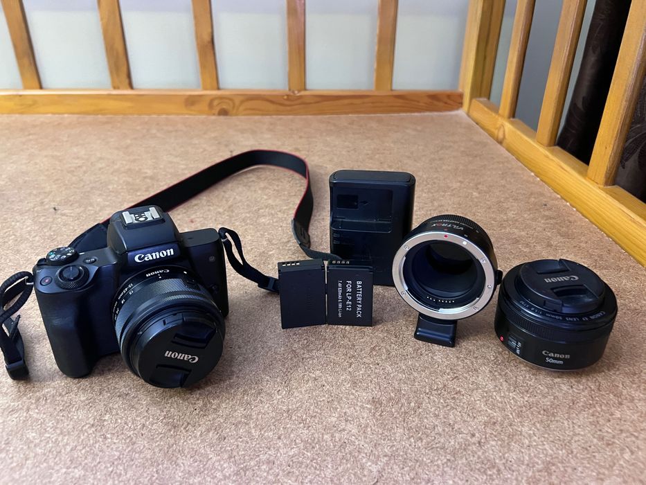 Canon m50 mark i + kit lens + 50mm EF lens + Vitrox EF adapter