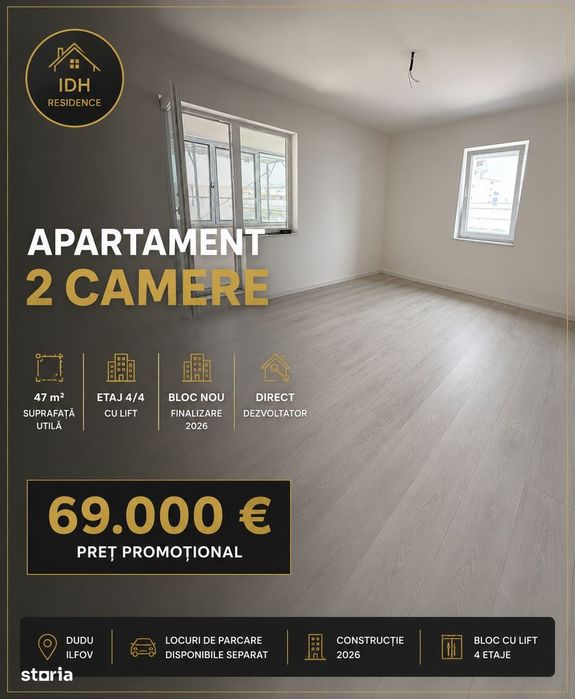 2 camere | 47 mp | Etaj 4/4 cu lift | 69.000 € | dezvoltator