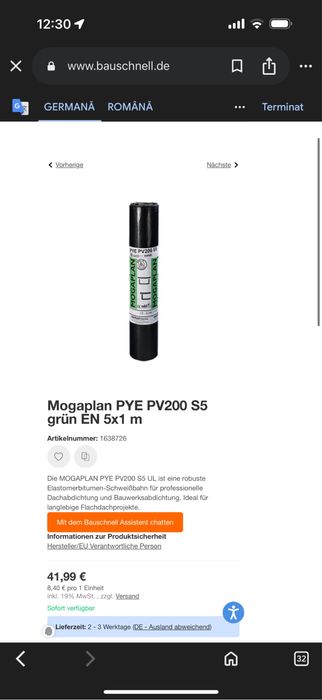 Carton de izolatie  Mogaplan PYE PV200 S5 verde EN 5x1 m