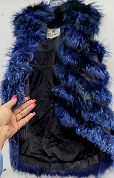 Естествен косъм лисица и телешка кожа уникален дамски елек М размер