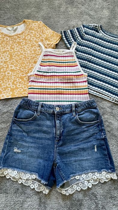 Сет H&M блузки, потниче, дънкови панталонки 146/152 и 158/164 см
