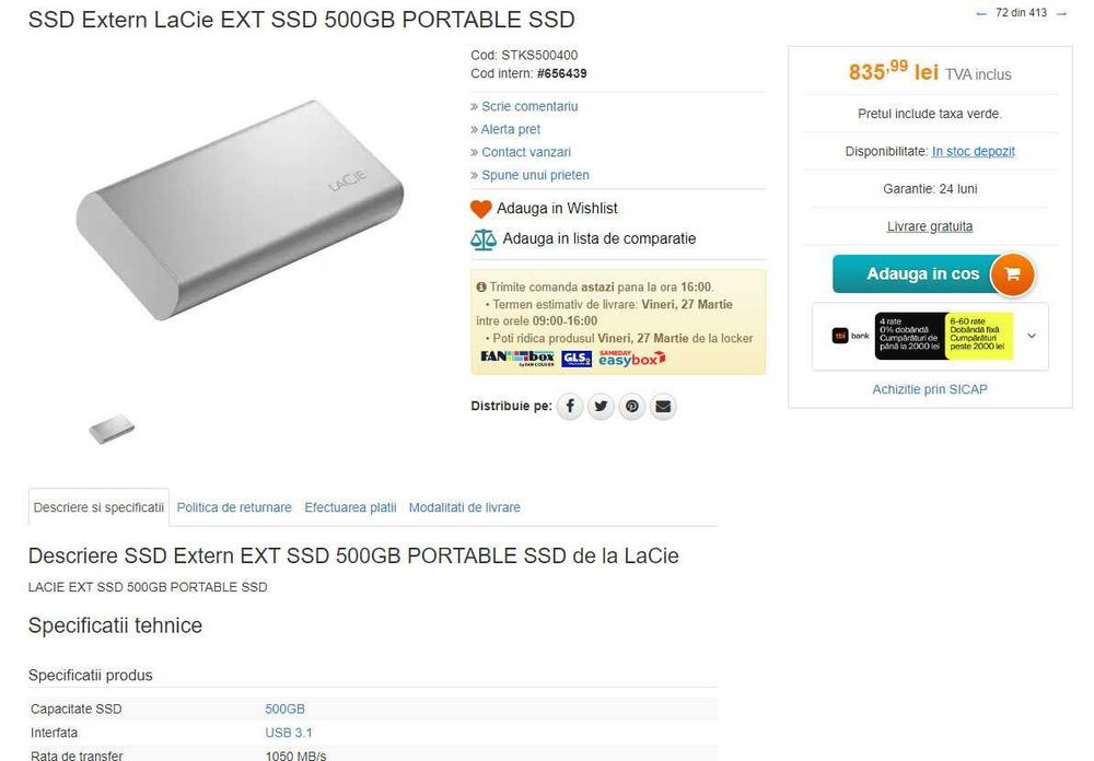 SSD Extern LaCie Seagate 500 GB