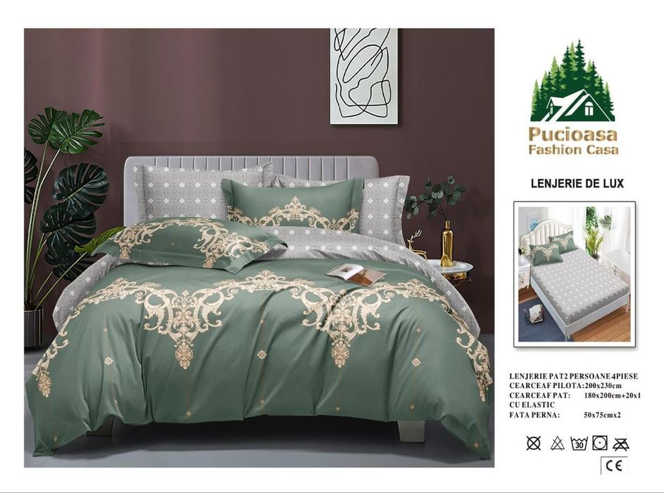 Lenjerii Premium Finet 4 piese 
‼️Dimensiuni:
‼️Cearceaf de pat cu elastic 180 cm x 200 cm (compatibil pt saltele 140x200cm, 160x20