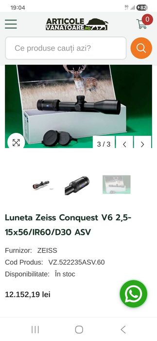 Vind-Schimb Luneta Zeiss Conquest V6 2.5-15x56/IR60 ASV cu sina