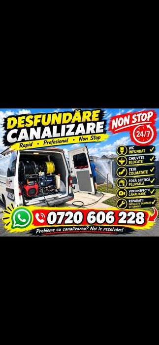 Desfundare canalizare,presiune,rac electric ,inspectie video