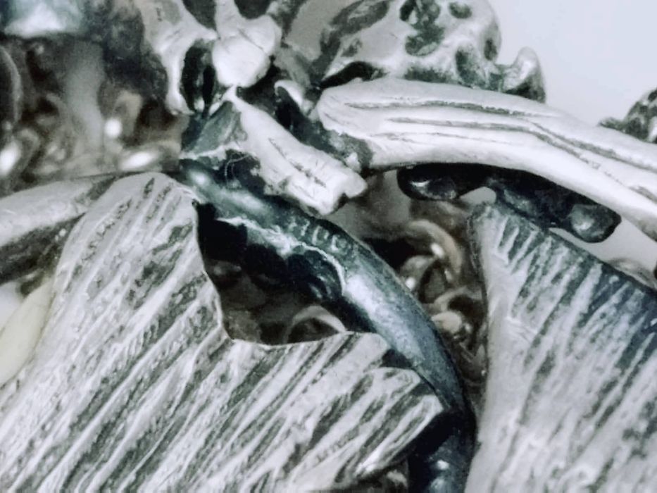 Vechi colier grandel, Charivari, argint 800 cu perle de caprioara