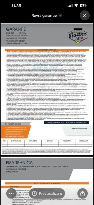 Masina de tuns Rovra super Cut nouă