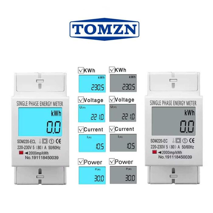 Контролен подотчетен монофазен електромер за DIN шина 80A